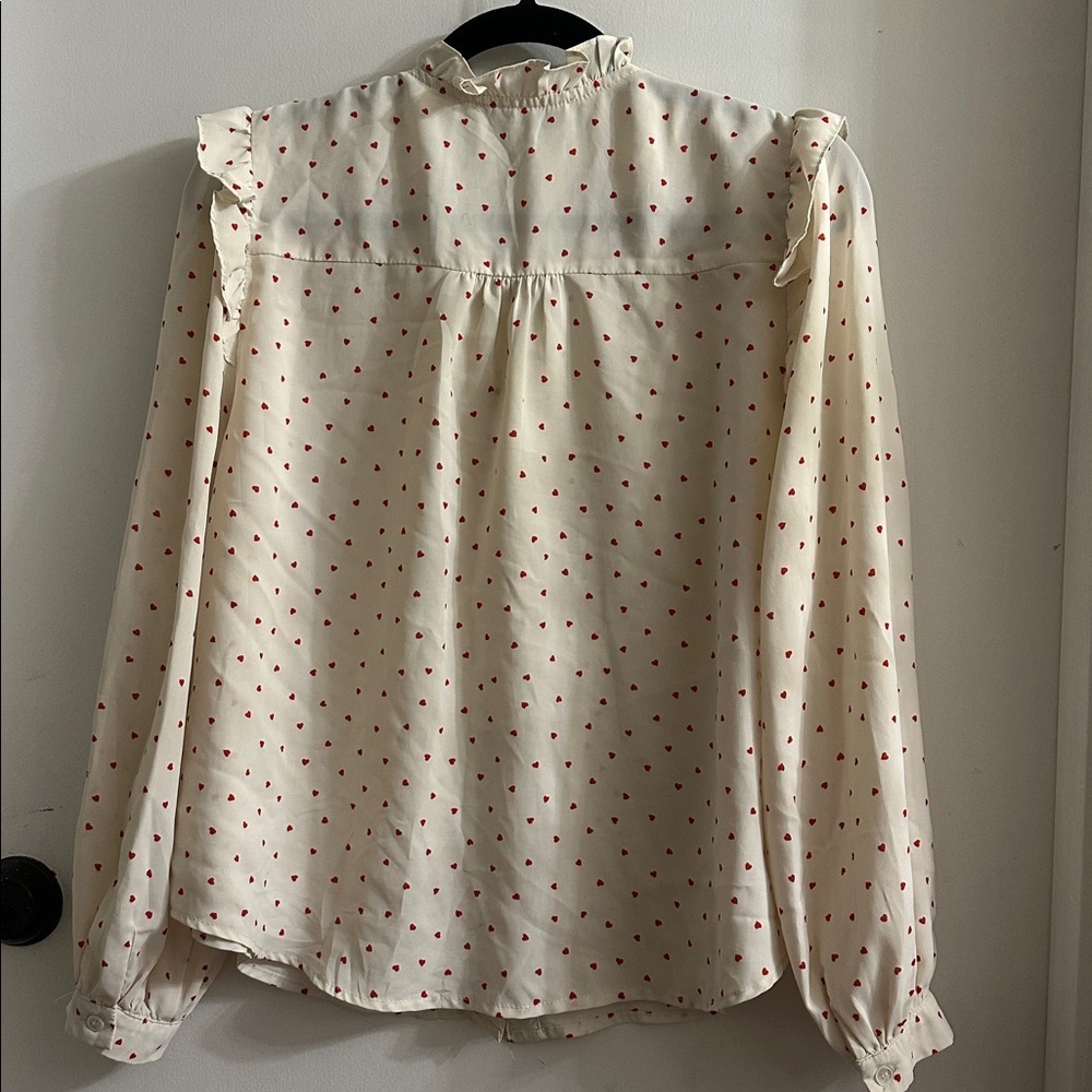 PINCH heart print ruffled long sleeve top cream/red valentines large - Picture 5 of 6